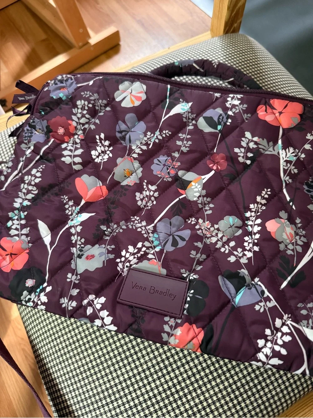 Quilted Floral Computer Bag in Plum